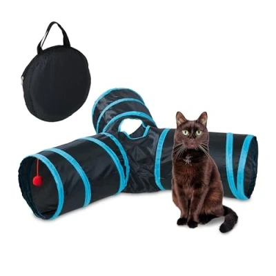 Afbeelding van Relaxdays kattentunnel 3 gangen opvouwbaar speeltunnel katten en konijnen met tas