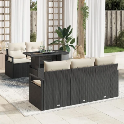 Afbeelding van vidaXL 6 Delige Tuinbankset met Kussens Zwart Poly Rattan