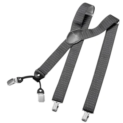 Afbeelding van DonDon brede bretels 3,5 cm 4 Y vormige leren clips elastisch en in lengte verstelbaar zwart blauw, Gestippeld grijs wit, one size