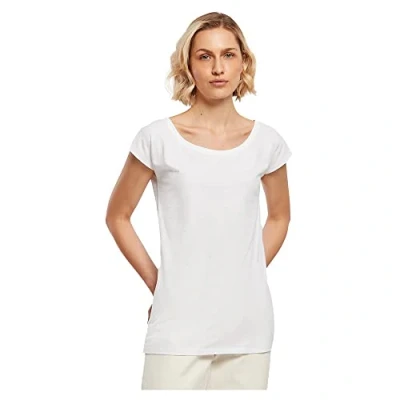 Afbeelding van Build Your Brand dames T shirt met wijde hals shirt, Wit.