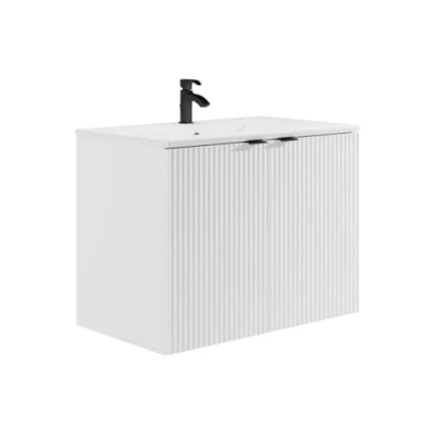 Afbeelding van Vente unique Hangend gestreept badkamermeubel met inbouwwastafel Wit 80 cm PARMIZA L x H 60 D 46