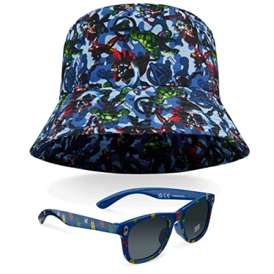 Afbeelding van Marvel Bob Kinderset en zonnebril voor kinderen, UV400, strandhoed, zonwering, officiële accessoires, eenheidsmaat, Blauw Avengers