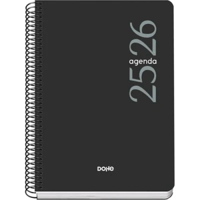 Afbeelding van Dohe Schoolagenda 2025 2026 dag per pagina, maat A5 (15 x 21 cm), Spaans en Engels, september tot juni, spiraalsluiting, flexibele omslag ESENCIAL zwart