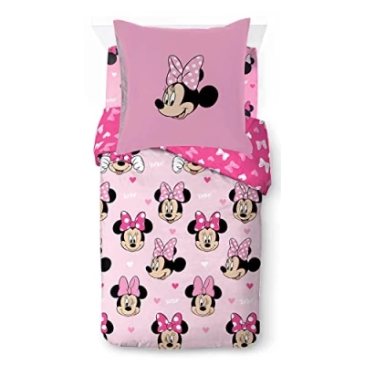 Afbeelding van Disney Minnie Hearts &amp; Love beddengoed, 3 delig, 100% katoen, 135 x 200 cm, voor eenpersoonsbed dekbedovertrek + hoeslaken 90 cm kussensloop 80