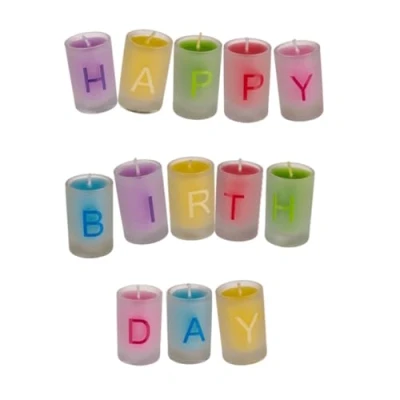 Afbeelding van Out of the blue Kleurrijke kaars in glas, Happy Birthday