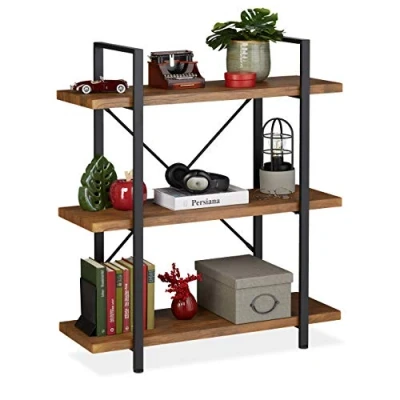 Afbeelding van Relaxdays boekenkast industrieel 3 etages vintage stellingkast opbergrek woonkamer