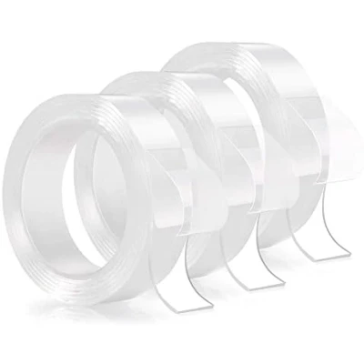 Afbeelding van Dubbelzijdig plakband, extra sterk, wasbaar en verwijderbaar zonder sporen achter te laten, transparant, sterke hechting, voor tapijt, keuken, fotowand, 10 mm/15 mm/20 mm, 3 rollen