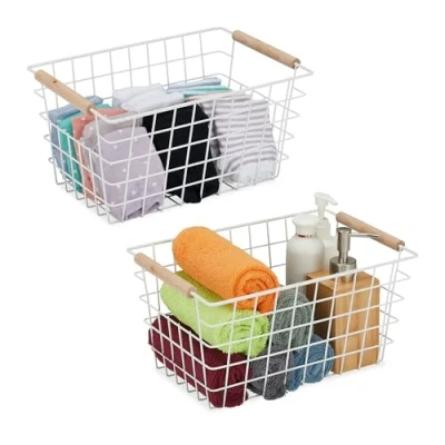 Afbeelding van Relaxdays draadmand metalen opbergmand rechthoekige mand badkamermand set van 2 wit