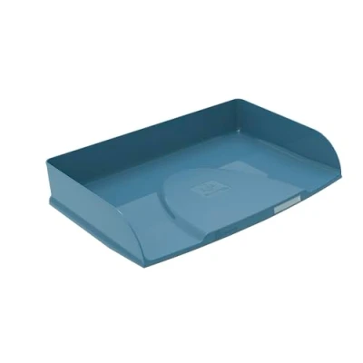 Image de Exacompta Réf. 10570D 1 corbeille à courrier horizontale Combo Styli Autentik pour classer des documents format paysage porte étiquette inclus superposable dim 25,5x36,5x6,5 cm bleu gris