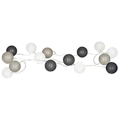 Afbeelding van levandeo Lichtsnoer met 15 led bollen, katoen, grijs/wit