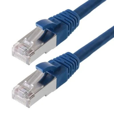 Image de patchcable sf utp cat 5e bleue 2m avec schmalem knickschutz helos 117807
