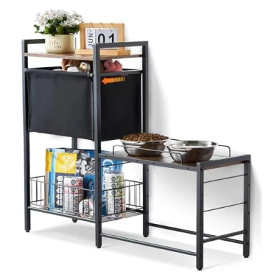 Image de VEVOR Support de Gamelle Surélevée Réglable Rangement pour Chiens 92x27x75 cm