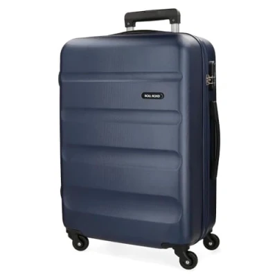 Image de Roll Road Flex Valise rigide fabriquée en ABS, un matériau, fermeture à combinaison latérale, 4 roues doubles, bagage main, intérieur pratique avec compartiment, bleu marine, 65 cm, moyenne