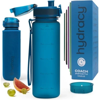 Afbeelding van Hydracy Waterfles, 500 ml, BPA vrij, fles met tijdmarkering, infuser en veilige vergrendeling, neopreen hoes, waterdicht, lekvrij, herbruikbaar, licht, ideaal voor sport, school
