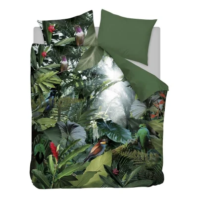 Afbeelding van Snoozing Tropical Birds Flanel Dekbedovertrek Lits jumeaux 260x200/220 cm + 2 kussenslopen 60x70 Groen