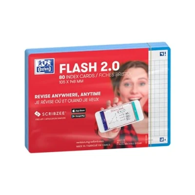 Afbeelding van Oxford Flash 2.0 Flashcards Geruit 5mm A6 Turquoise rand 80 stuks