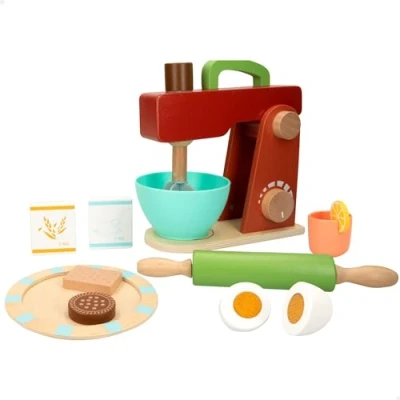 Afbeelding van WOOMAX, Houten mixer speelgoed, 11 accessoires, huishoudelijke apparaten, kneedmachine, keukenaccessoires, educatief spel, speelgoed voor kinderen van 2 jaar, verjaardagscadeaus (47600)