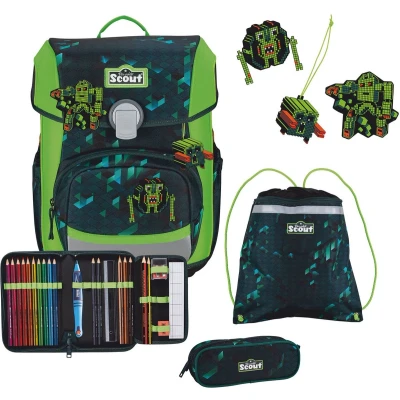 Afbeelding van Scout Schooltas Basic Neo Set 4 delig Cubes Donkergroen
