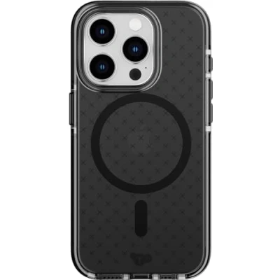 Afbeelding van Tech21 Evo Check iPhone 15 Pro hoesje Flexibel schokbestendig telefoonhoesje Geschikt voor MagSafe Antraciet/Grijs 4,9 meter valbestendig