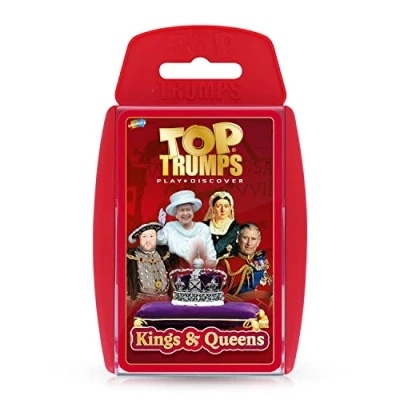 Afbeelding van Top Trumps Kings and Queens Classics kaartspel Engelse editie, ontdek feiten over 30 van je favoriete koningen en koninginnen, waaronder koningin Elizabeth II Charles I, familiespel voor 2