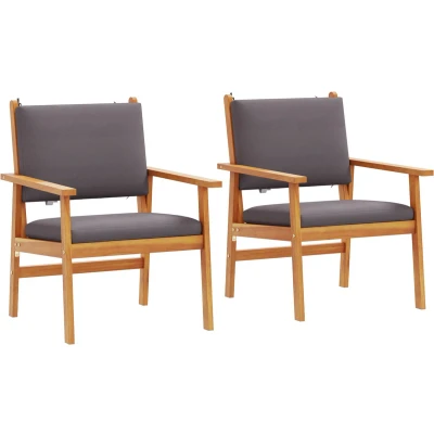 Afbeelding van vidaXL Tuinstoelen 2 stuks met Kussens Massief Acaciahout