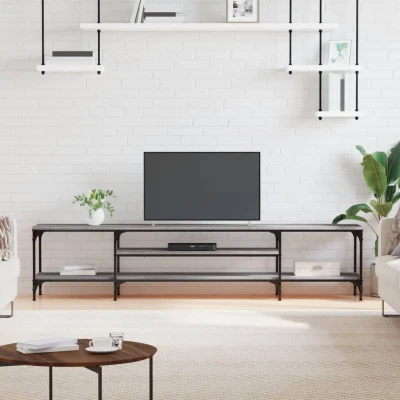 Afbeelding van Tv meubel 201x35x45 cm bewerkt hout en ijzer grijs sonoma eiken