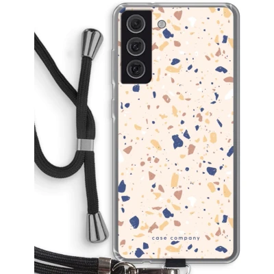 Afbeelding van Case Company® hoesje met Koord geschikt voor Samsung Galaxy S21 FE Terrazzo N23 Telefoonhoesje Zwart Bescherming aan alle Kanten en Over de Schermrand