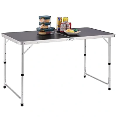 Afbeelding van BAKAJI Picknicktafel met verstelbare hoogte, aluminium frame, inklapsysteem handgreep voor eenvoudig transport, ideaal tuin en maaltijden buiten, 60 x 120 70 cm