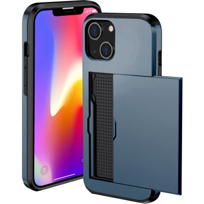 Afbeelding van iMoshion Hoesje Geschikt voor iPhone 14 Ruimte 2 pasjes Backcover met pasjeshouder Donkerblauw