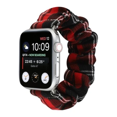 Afbeelding van Apple Watch Elastisch scrunchie nylon bandje Rood / Zwart Geschikt voor 38mm 40mm 41mm