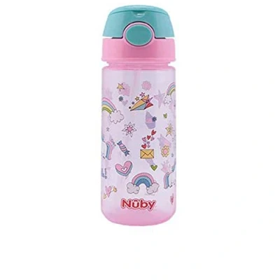 Image de Nûby Gobelet push Cup à paille souple Rose 540 ml 3 ans +