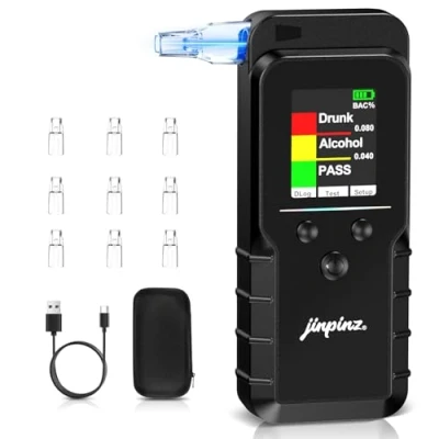 Afbeelding van Gecertificeerde professionele draagbare digitale alcoholtest: zeer nauwkeurige elektrochemische sensor, oplaadbare alcoholtest met teller en 10 herbruikbare sproeiers voor persoonlijk gebruik