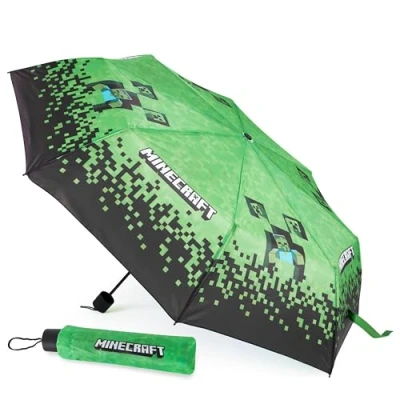 Afbeelding van Minecraft paraplu voor kinderen, jongens, meisjes, gamer, opvouwbaar, officiële accessoires, Zwart/Groen