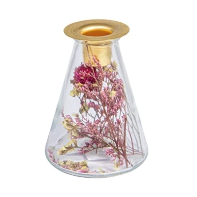 Afbeelding van Rayher 46697000 Conische glazen vaas met gedroogde bloemen + kandelaar 12,5 cm hoog, 8 diameter, voor steelkaarsen, in glas