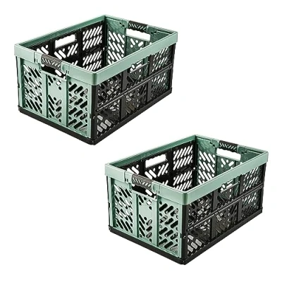 Afbeelding van keeeper 2 x professionele stabiele vouwdozen met soft touch handgrepen, 45 l, Ben, Nordic Green (groen)