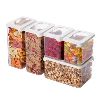 Afbeelding van SmartStore Set van 5 luchtdichte vershouddozen 20% biologisch kunststof met deksel BPA vrij vaatwasmachinebestendig stapelbaar 2 x 0,8 l, 1,6 1 1,65 liter