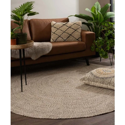 Afbeelding van Rond Vloerkleed Katoen Joy Beige/wit 160 Cm