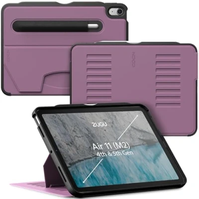 Afbeelding van ZUGU CASE voor iPad Air M2 6e/5e/4e generatie (2024/2022/2020) 11/10,9 inch ultradunne hoes, draadloos opladen, magnetische houder met 8 verstelbare hoeken [paarse bay]