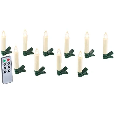 Afbeelding van Lunartec 10 stuks LED kerstboomkaarsen met infrarood afstandsbediening, timer, wit (draadloos)