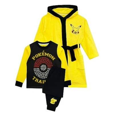 Afbeelding van Pokémon badjas en Pikachu pyjamaset, voor jongens, officiële merchandise, Geel.