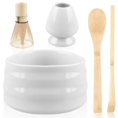 Afbeelding van Ensemble à thé matcha avec fouet matcha, porte balai, bol en céramique, 2 cuillères accessoires pour cadeau cérémonie du terminée, japonais