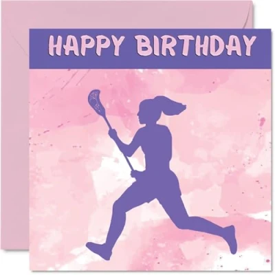 Afbeelding van Sportieve verjaardagskaarten voor vrouwen en meisjes Lacrosse in sport Boks verjaardagskaart vriendin, zus, dochter, nichtje, teamgenoot, 145 mm x
