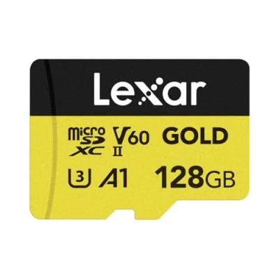 Afbeelding van Lexar GOLD 128 GB Micro SD kaart, microSDXC UHS II flash geheugenkaart, V60, U3, A1, C10, leesbaar tot 280 MB/s, voor drone/actiecamera/UHS gaming apparaat (LMSGOLD128G BNNNG)