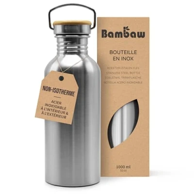 Afbeelding van Bambaw Waterfles 1 Liter Roestvrij Staal Duurzaam en Lekvrij