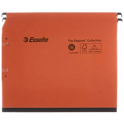 Afbeelding van Esselte Kori Hangmap, A4, zijkant, capaciteit 200 vellen, bodem 15 mm, afstand 330 geïntegreerde etikethouder, 25 stuks, oranje, 22214
