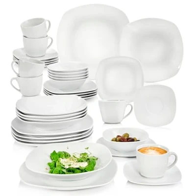 Afbeelding van SÄNGER Bilgola tafelservies in wit, 36 delig voor 6 personen, complete porseleinen bordenset, premium collectie