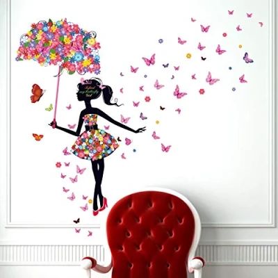 Afbeelding van Kibi Romantisch Dansen Meisje Bloem Fee Vlinder Verwijderbare Muurstickers, Kinderen Baby Slaapkamer Kinderkamer DIY Decoratieve Stickers