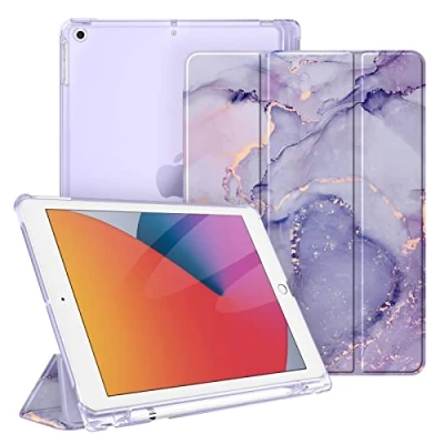 Afbeelding van Fintie Hoes voor iPad 9e generatie 2021 / 8 Gen 2020 7 2019 10.2 inch met penhouder, ultradunne lichte beschermhoes transparante achterkant en automatische slaap /waakfunctie, beige
