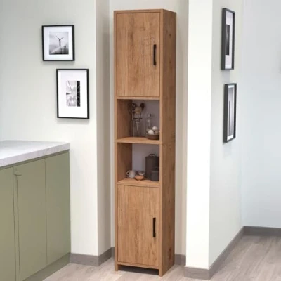 Afbeelding van [en.casa] Keukenzuil, hoge kast, opbergkast, keukendressoir, kast met plank voor badkamer, woonkamer, eetkamer, spaanplaat, 180 x 35 30 cm, eikeneffect