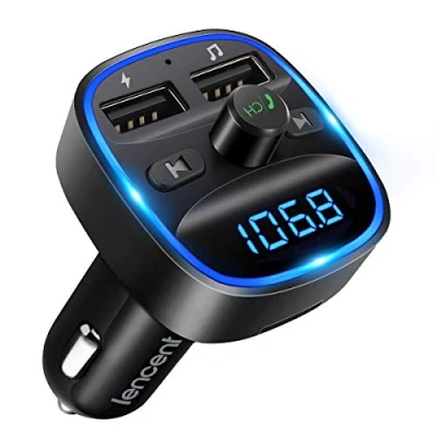 Afbeelding van LENCENT Bluetooth FM zender, Bluetooth, MP3 speler, draadloze radio adapter, set zender auto, oplader, handsfree bellen, 2 USB poorten 5 V/2,4 A1A, ondersteuning SD kaart/USB stick